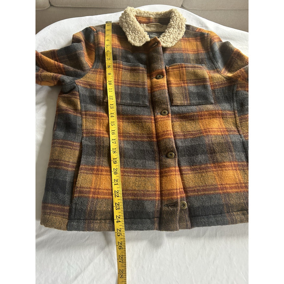 Toad & Co. Plaid Flannel Sherpa Lined Trucker Jacket Womens Size Large Orange - Picture 7 of 8